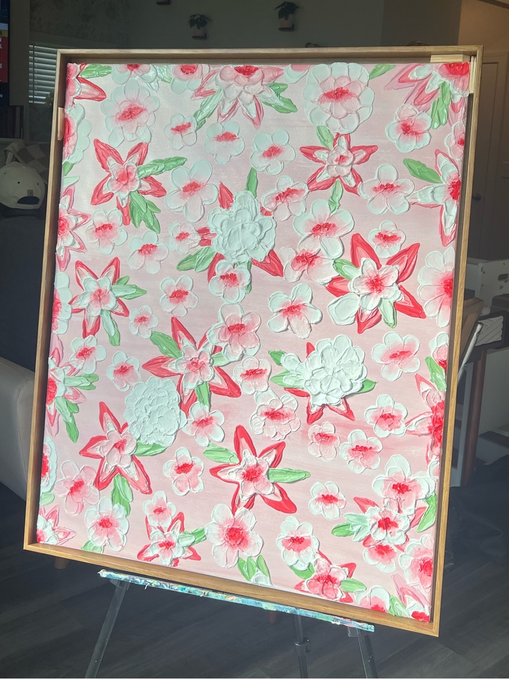 Pink Floral Textured Canvas Wall Art